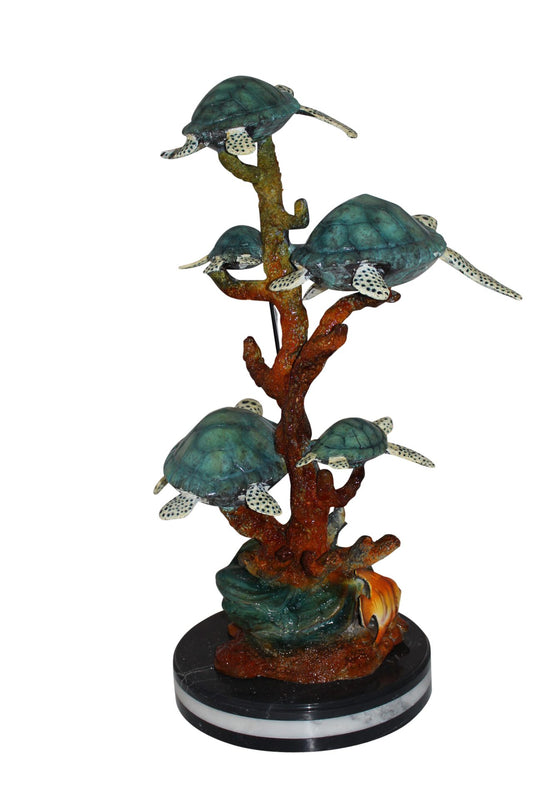 Five Sea Turtles Swimming Bronze Statue -  Size: 20"L x 16"W x 30"H.