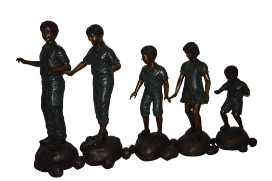 Five Kids Walking on Rocks Bronze Statues -  Size: "L x "W x "H.