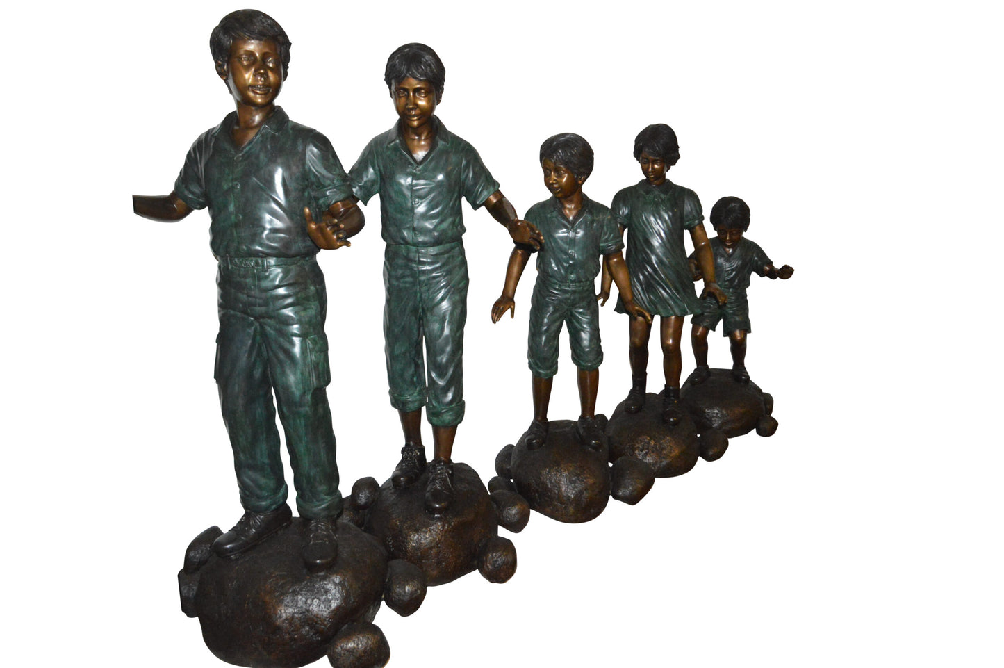 Five Kids Walking on Rocks Bronze Statues - Size: "L x "W x "H.