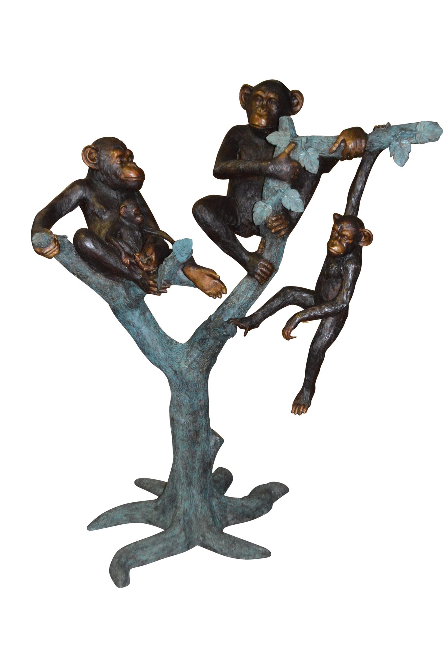 Four Monkeys On A Tree Bronze Statue - Size: 35"L x 61"W x 80"H.