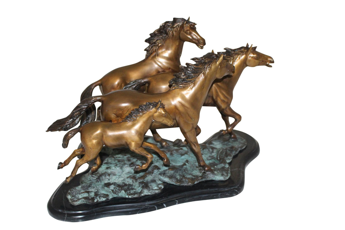 Four horses running Bronze Statue - Size: 20"L x 14"W x 12"H.