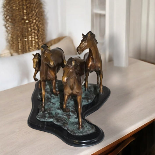 Four horses running Bronze Statue -  Size: 20"L x 14"W x 12"H.