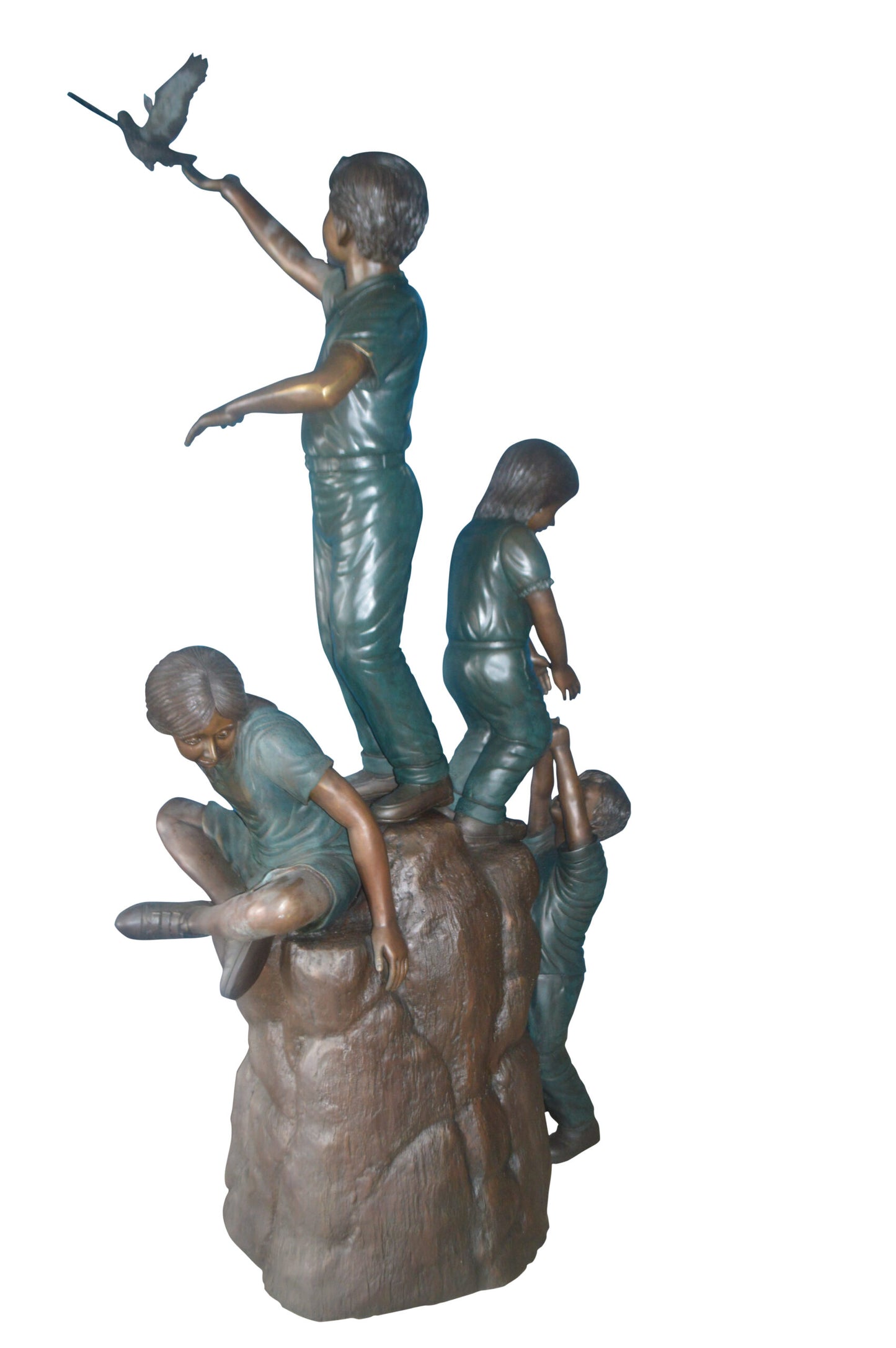 Four Kids Playing on a Rock Bronze Statue -  Size: 49"L x 26"W x 89"H.