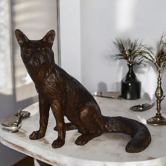 Fox Sitting Bronze Statue -  Size: 23"L x 17"W x 20"H.