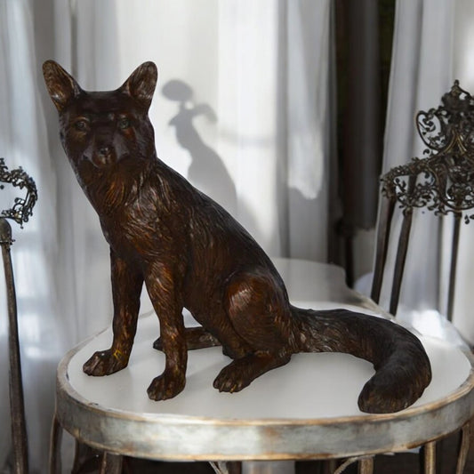 Fox Sitting Bronze Statue -  Size: 23"L x 17"W x 20"H.