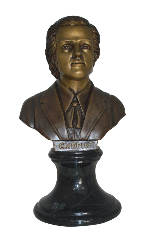 Frederic Francois Chopin Bust Bronze Statue -  Size: 12"L x 8"W x 21"H.