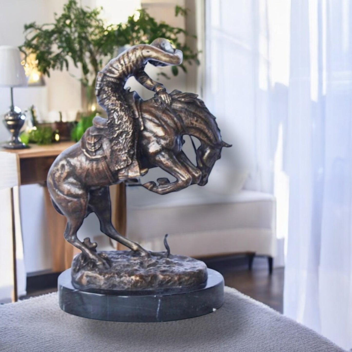 Frederic Remington replica Rattlesnake bronze statue - Size: 9"L x 6"W x 13"H.