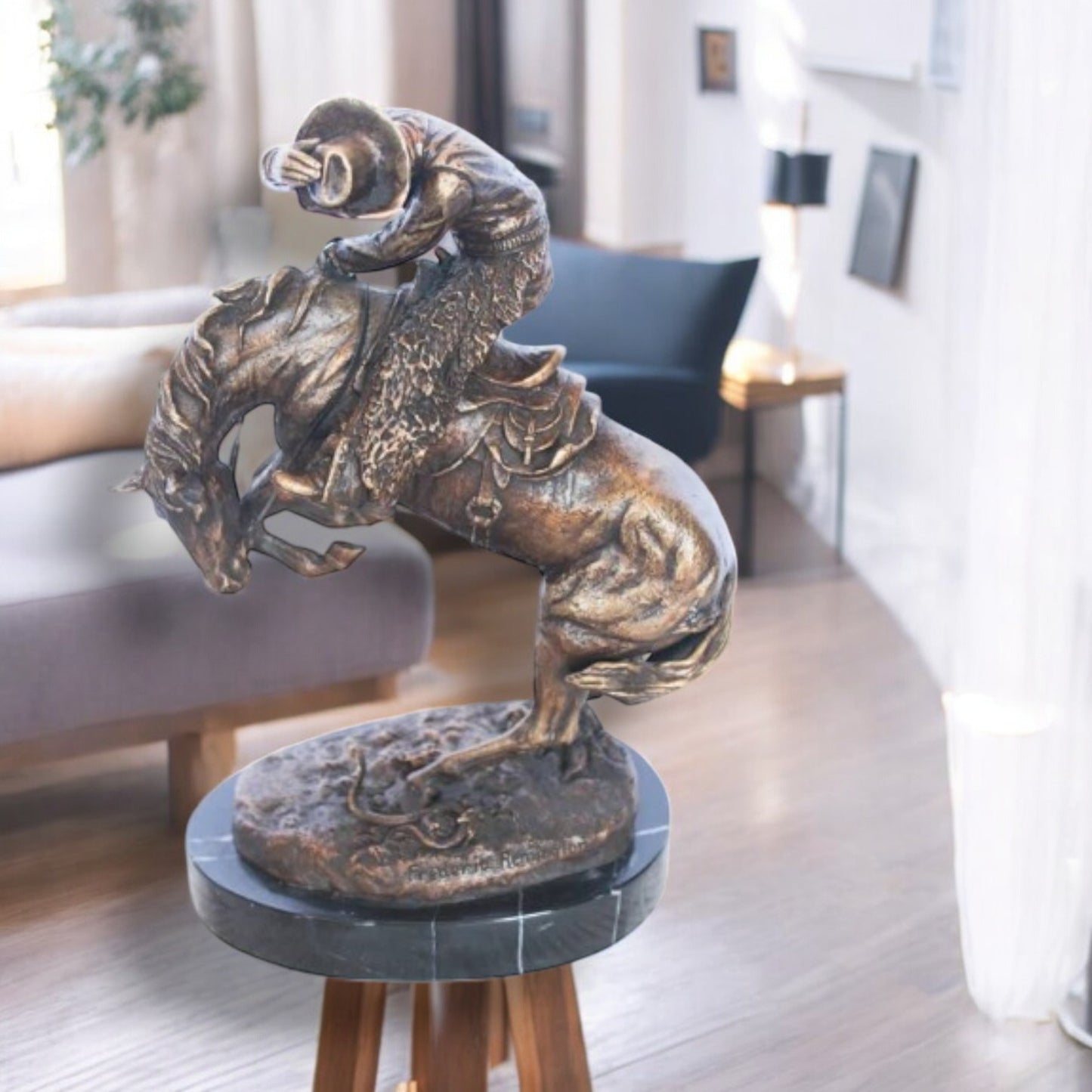 Frederic Remington replica Rattlesnake bronze statue - Size: 9"L x 6"W x 13"H.