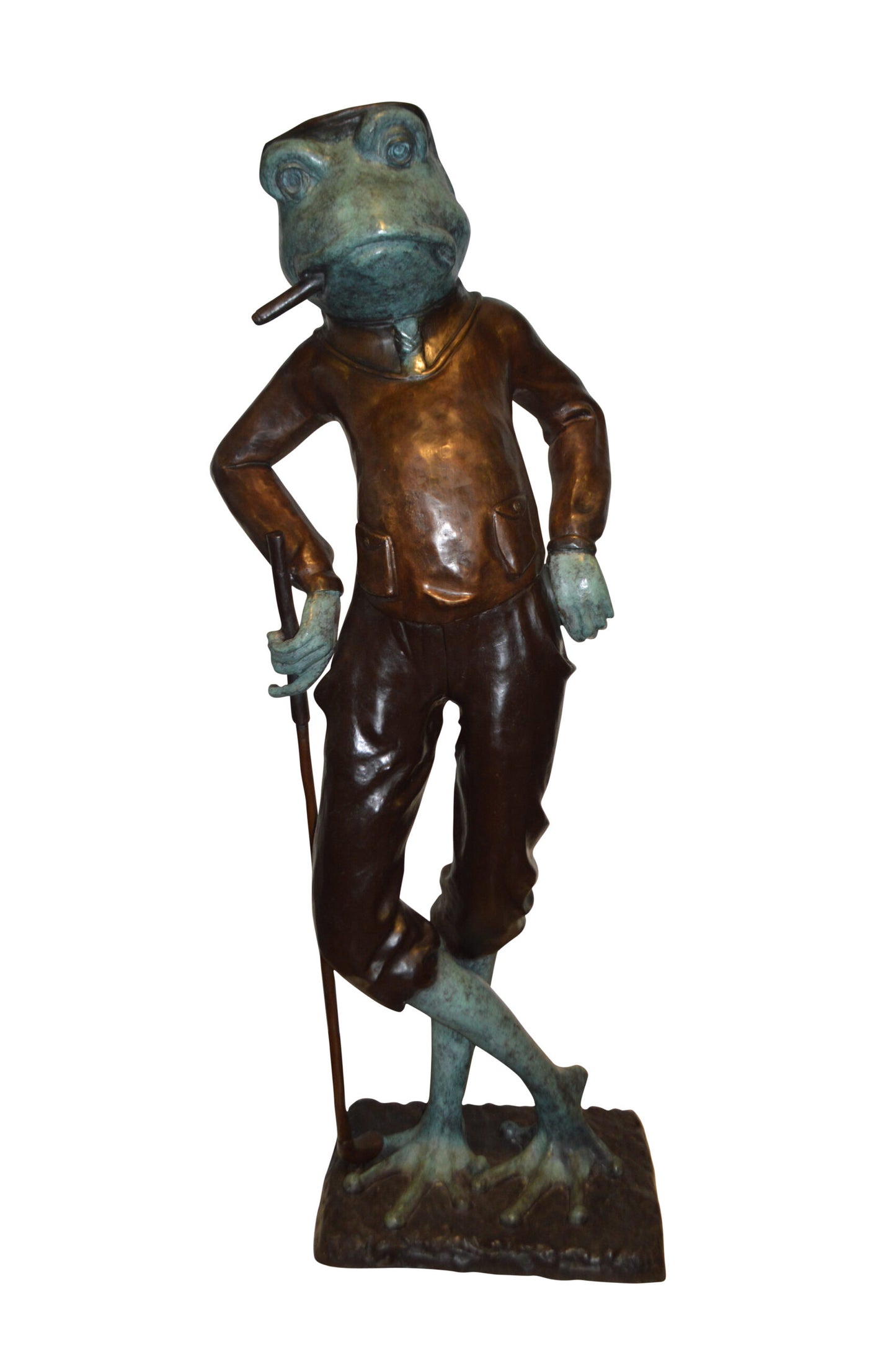 Frog With Cigar Plays Golf Bronze Statue - Size: 24"L x 15"W x 64"H.