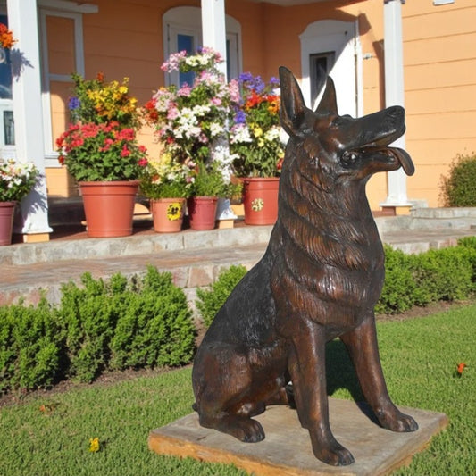 Nifao German Shepherd Alsatian dog bronze statue - Life-Size, Realistic Bronze Statue - Ideal for Home or Garden Decoration - Size: 23"L x 16"W x 30"H.