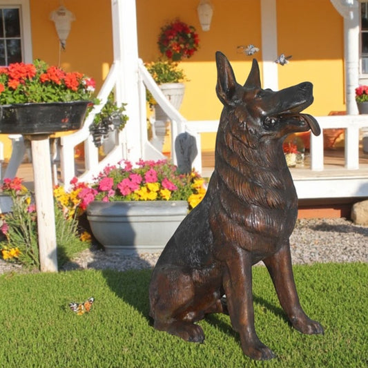 Nifao German Shepherd Alsatian dog bronze statue - Life-Size, Realistic Bronze Statue - Ideal for Home or Garden Decoration - Size: 23"L x 16"W x 30"H.