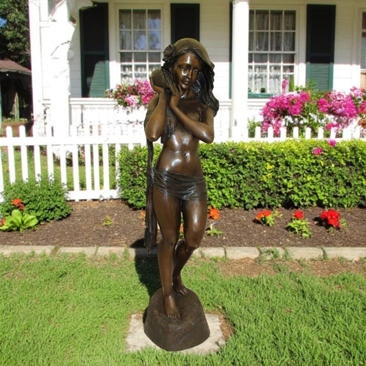 Girl Holding a Sea Shell Bronze Statue - Size: 13"L x 14"W x 57"H.