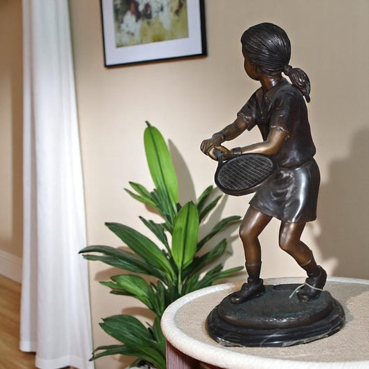 Bronze Girl Playing Tennis Statue