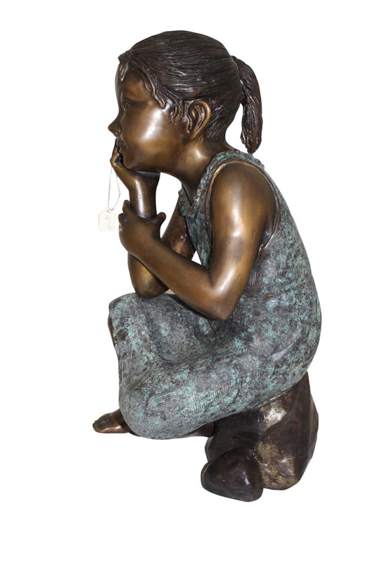 Girl in the sun -Sunny day Bronze Statue - Size: 10"L x 11"W x 21"H.