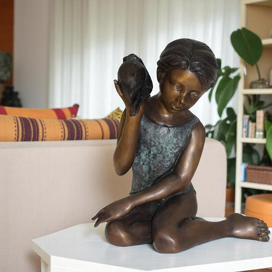 17" Girl listening To A Shell Fountain Statue