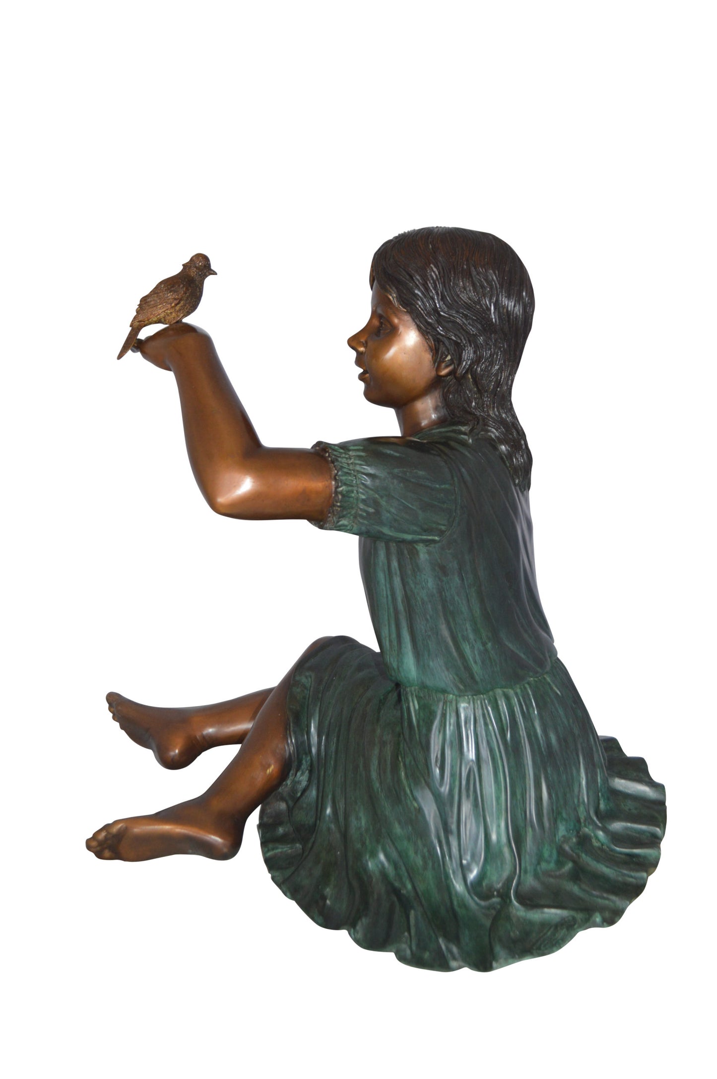 Girl with a Sparrow Bronze Statue - Size: 24"L x 30"W x 25"H.