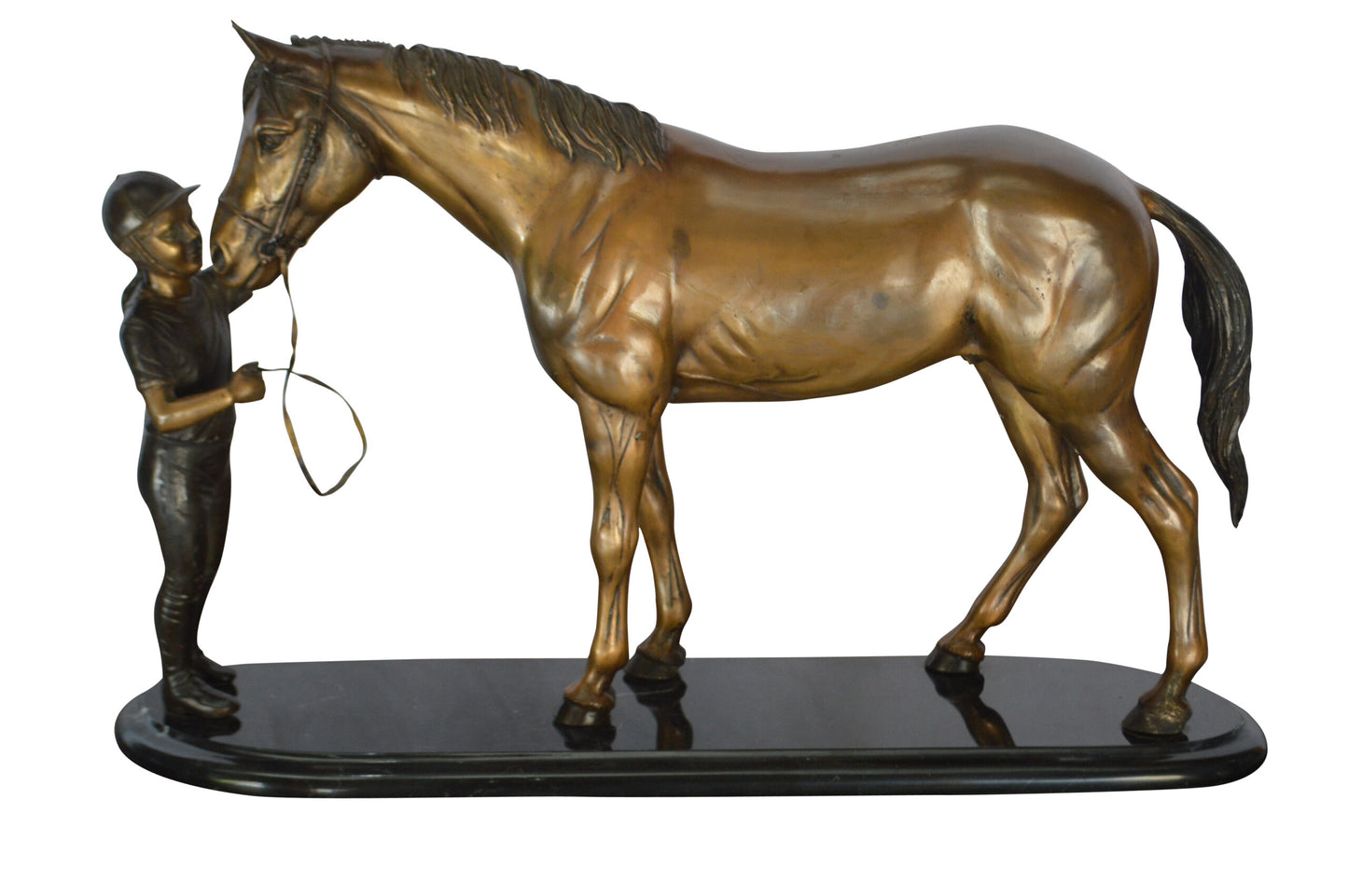 Girl Kisses Her Horse Bronze Statue on Marble Base - Size: 23"L x 6"W x 15"H.