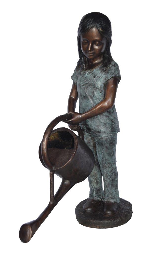 Girl gardening bronze statue - fountain - Size: 27"L x 14"W x 41"H.