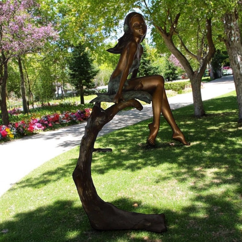 Girl on Maple Leaf Bronze Statue - Size: 23"L x 18"W x 44"H.