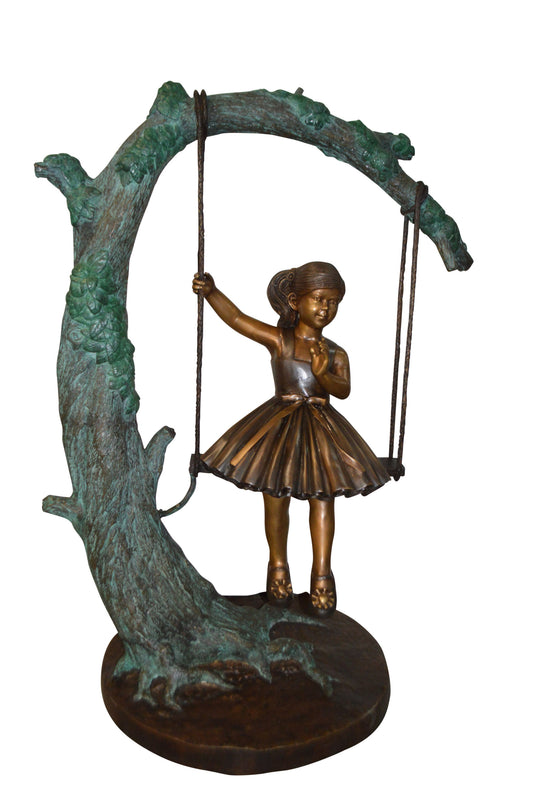 Girl on Swing 65 Bronze Statue -  Size: 44"L x 35"W x 65"H.