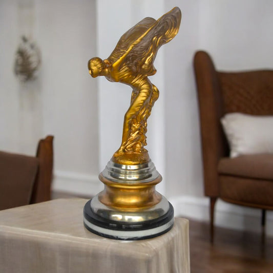 Gold and Silver Rolls Royce Bronze Statue - Size: 14"L x 14"W x 32"H.