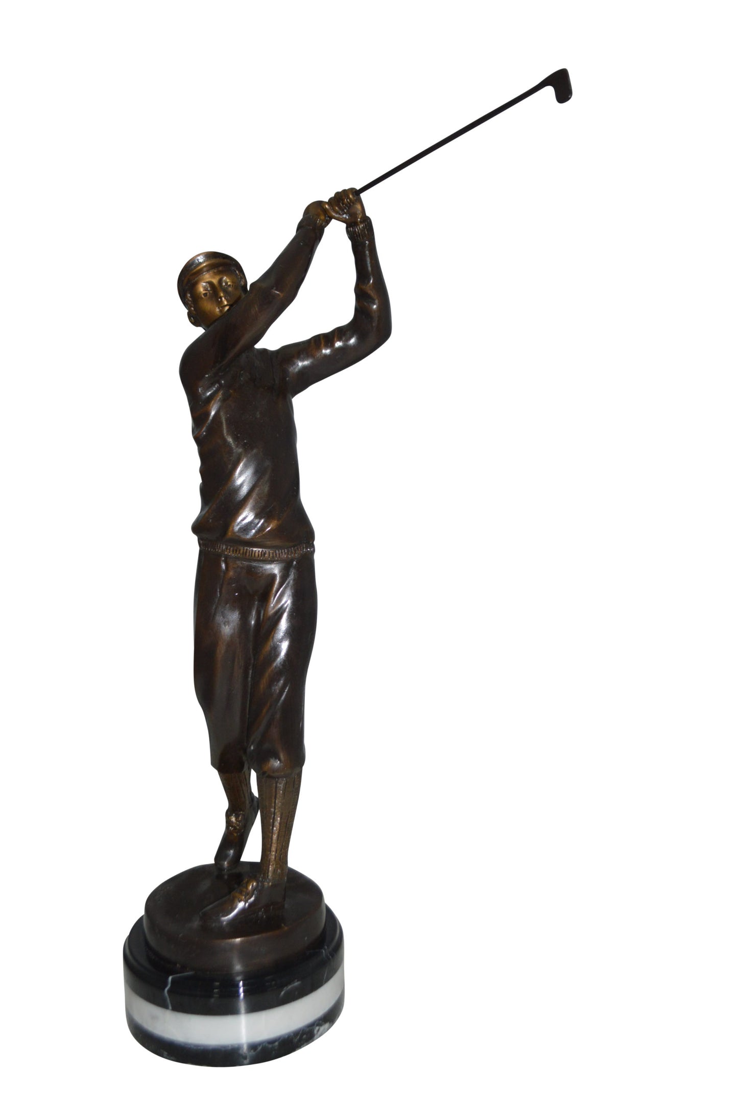 Golfer on Marble Bronze Statue -  Size: 8"L x 8"W x 22"H.