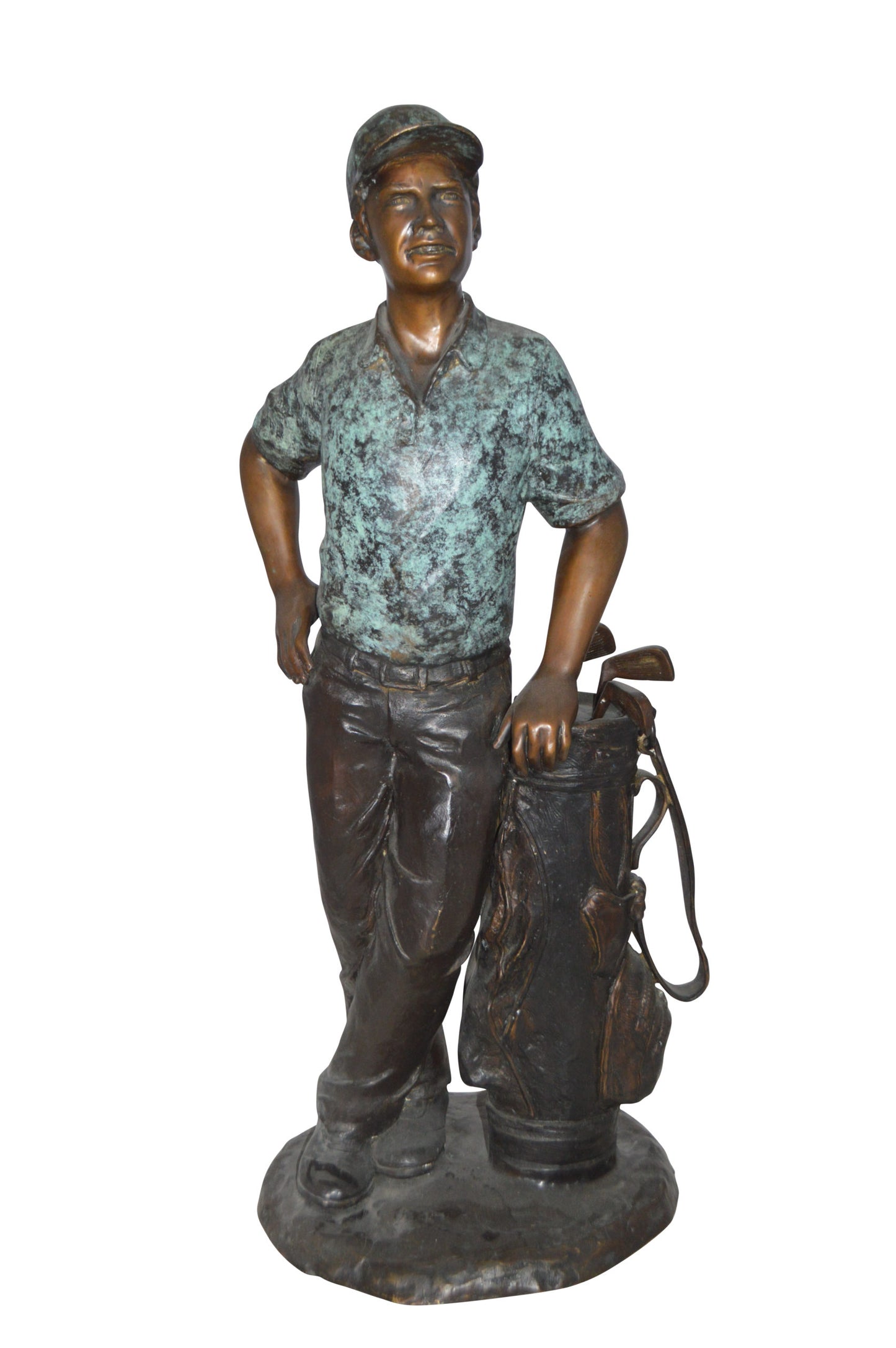 Golfer with bag Bronze Statue - Size: 12"L x 13"W x 32"H.