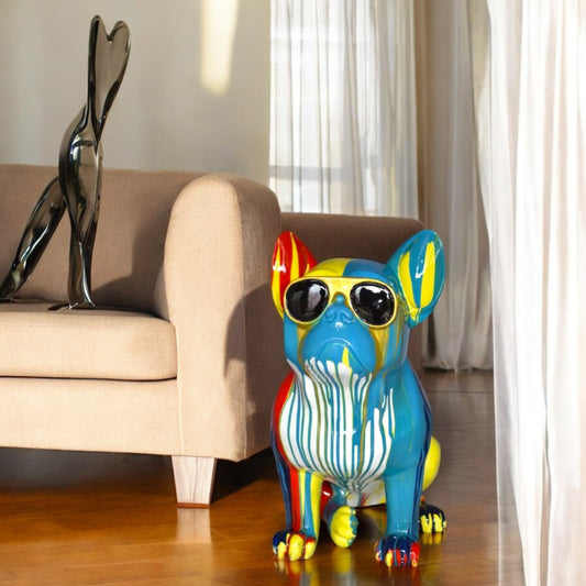 Nifao Graffiti-Inspired French Bulldog Resin Statue with Glasses – Modern Home Decor, 19"L x 12"W x 19"H