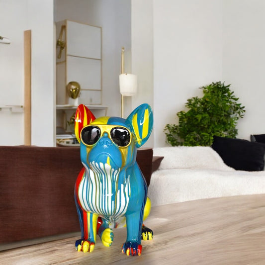 Nifao Graffiti-Inspired French Bulldog Resin Statue with Glasses – Modern Home Decor, 19"L x 12"W x 19"H