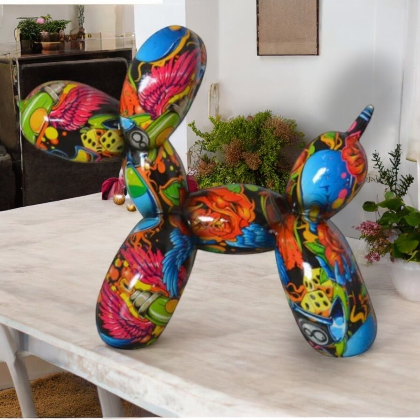 Graffiti balloon dog Resin statue - Size: 9"L x 4"W x 7"H.