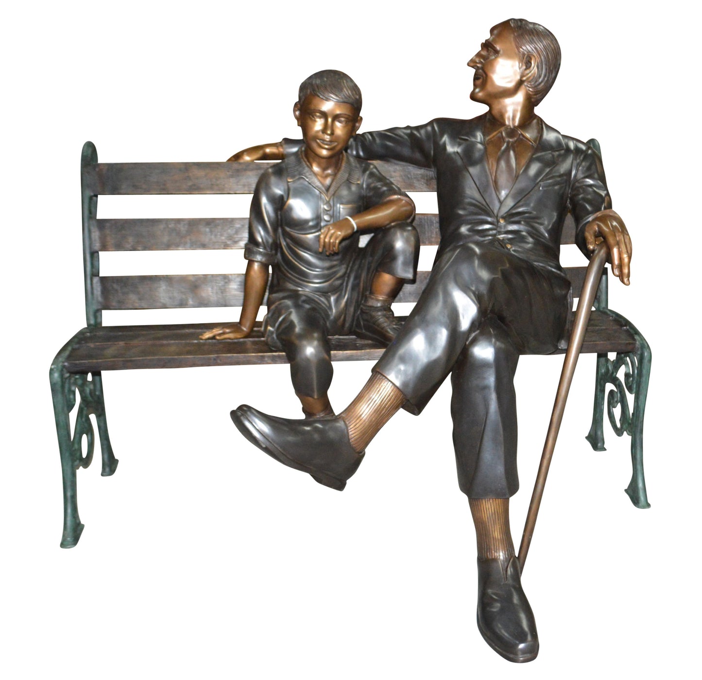 Grandfather an Grandson on a Bench Bronze Statue - Size: 53"L x 32"W x 44"H.