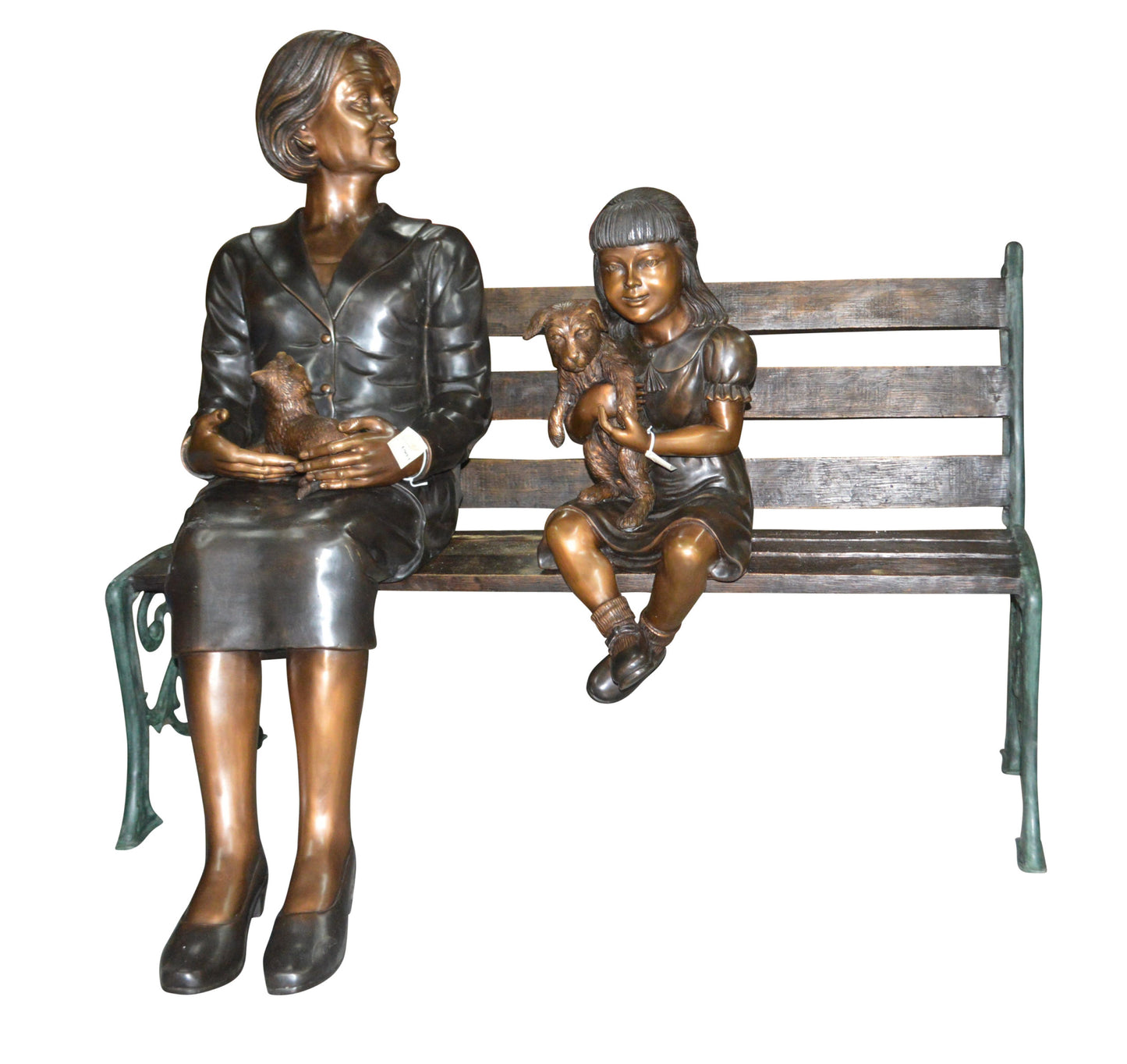 Grandmother and Granddaughter on bench statue - Size: 53"L x 32"W x 44"H.