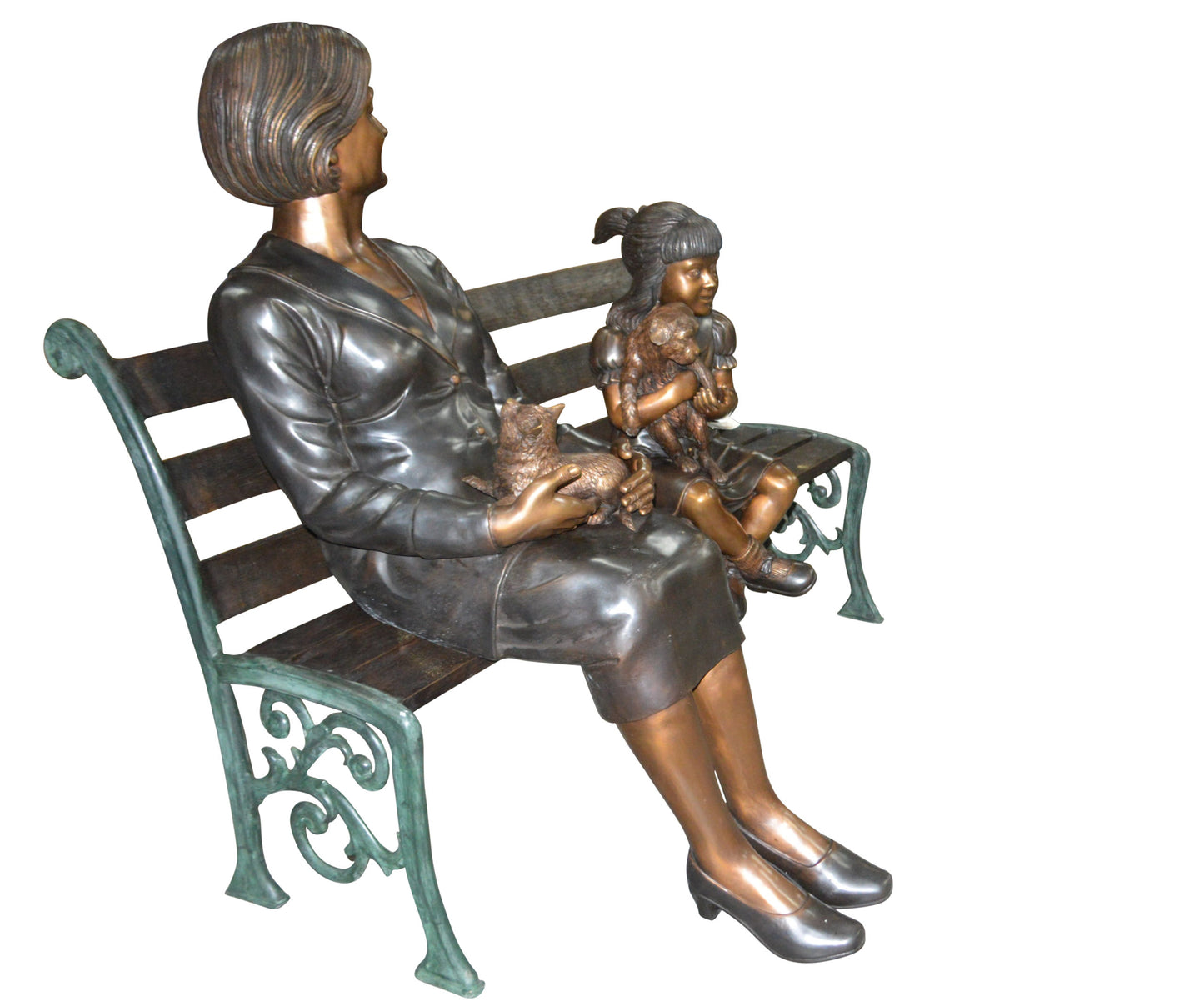 Grandmother and Granddaughter on bench statue - Size: 53"L x 32"W x 44"H.