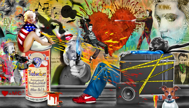 Hard Rock Music Painting by Rudinsky - Mixed Media -  Size: 48"L x 72"W x 2"H.