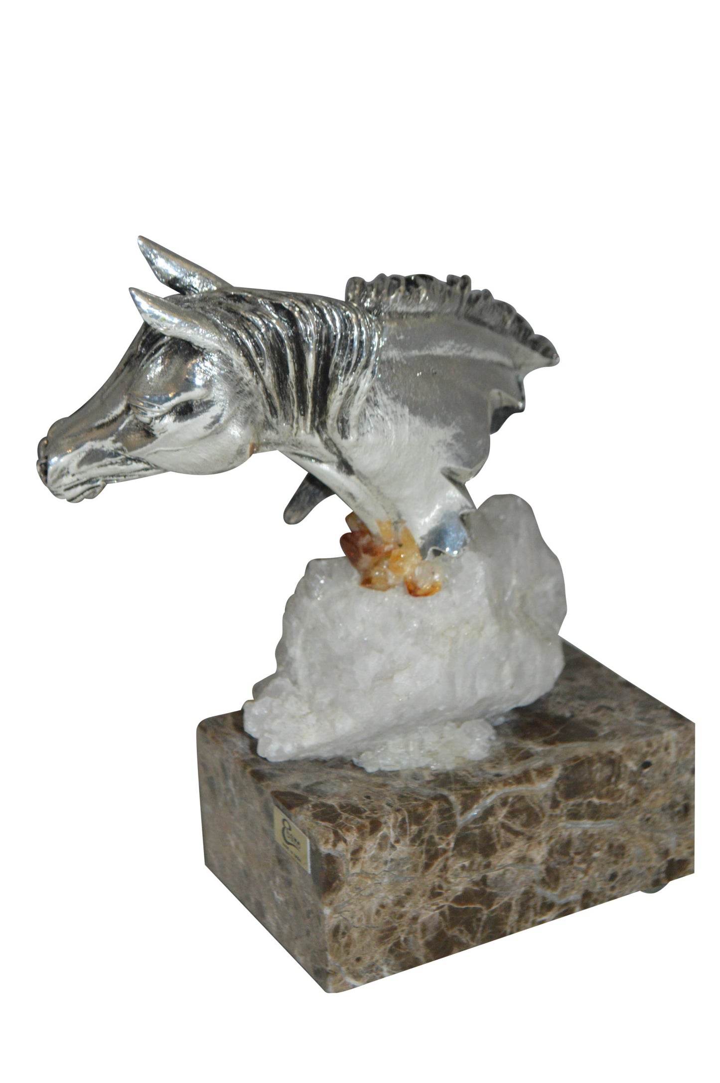 Horse on Crystal Stone mounted on Marble by Vidal - Size: 4"L x 9"W x 10"H.