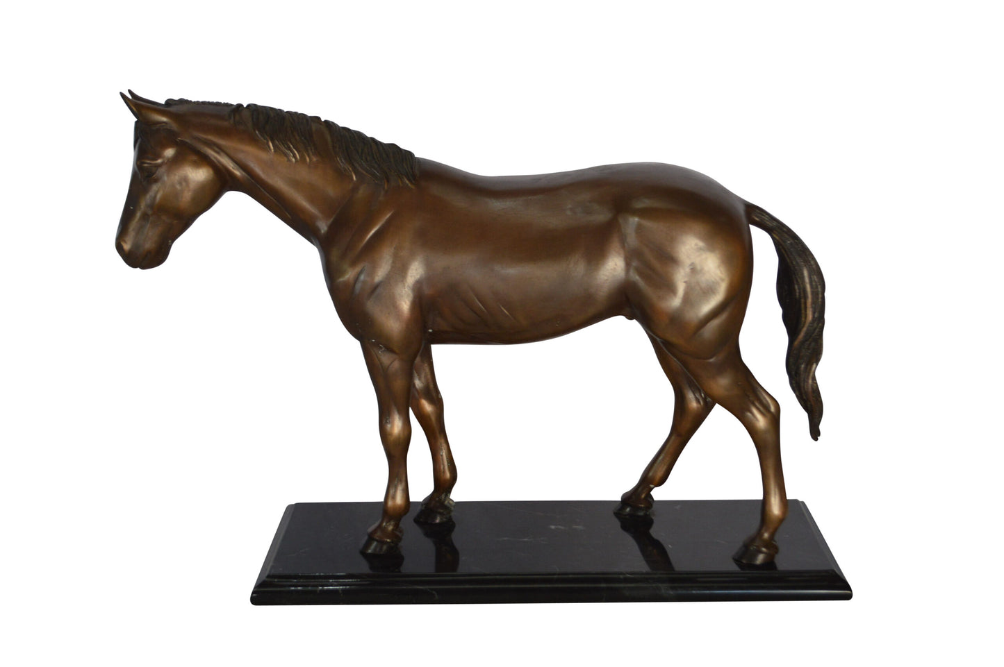 Horse Standing Bronze Statue Mounted on Marble Base - Size: 19"L x 5"W x 13"H.