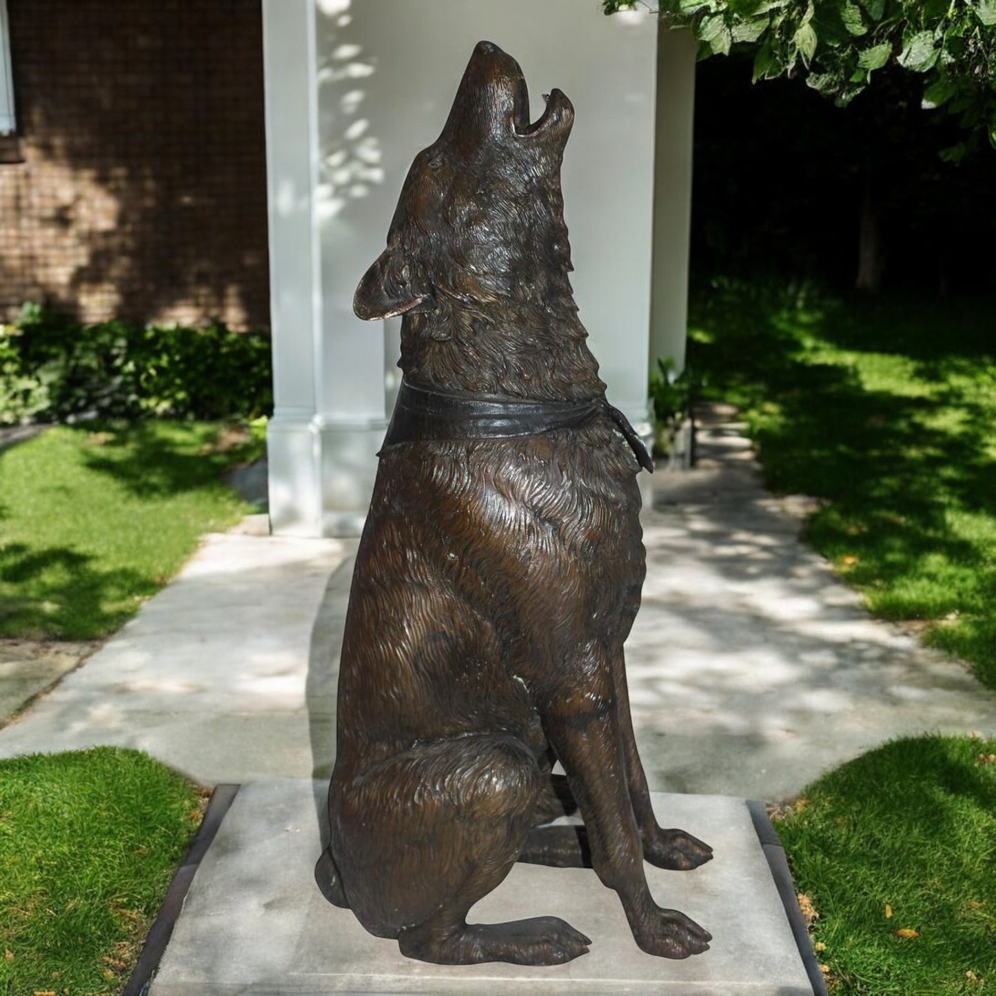 Howling Wolf Bronze Statue - Size: 16"L x 20"W x 37"H.