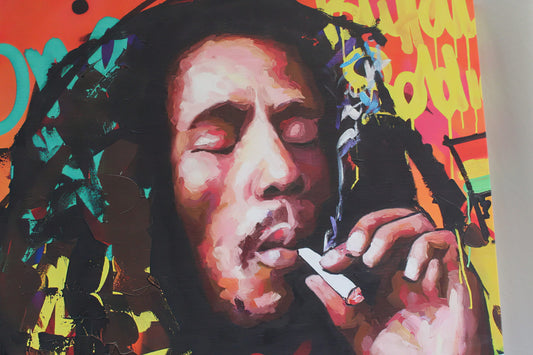 Oversized Bob Marley Eclectic Pop Art Stretched Canvas Ready to Hange 43 x 43