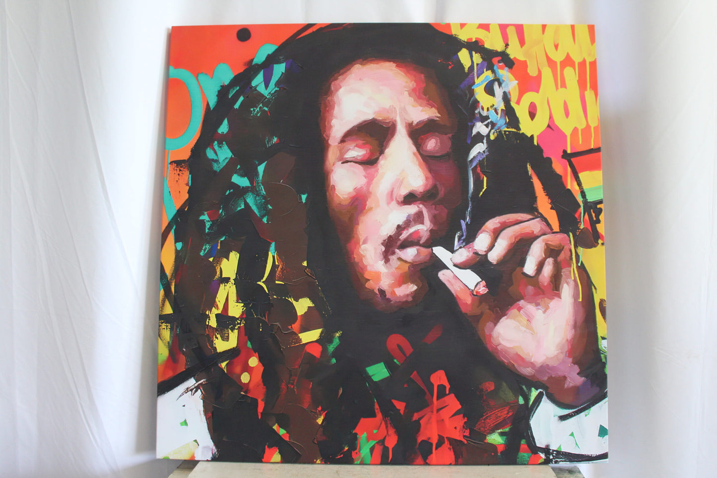 Oversized Bob Marley Eclectic Pop Art Stretched Canvas Ready to Hange 43 x 43