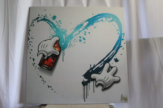 Framed Giant Mickey Mouse Pop Art Heart Painting on Canvas Ready to Hang 57 x 57