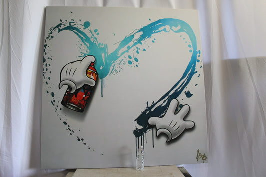 Framed Giant Mickey Mouse Pop Art Heart Painting on Canvas Ready to Hang 57 x 57