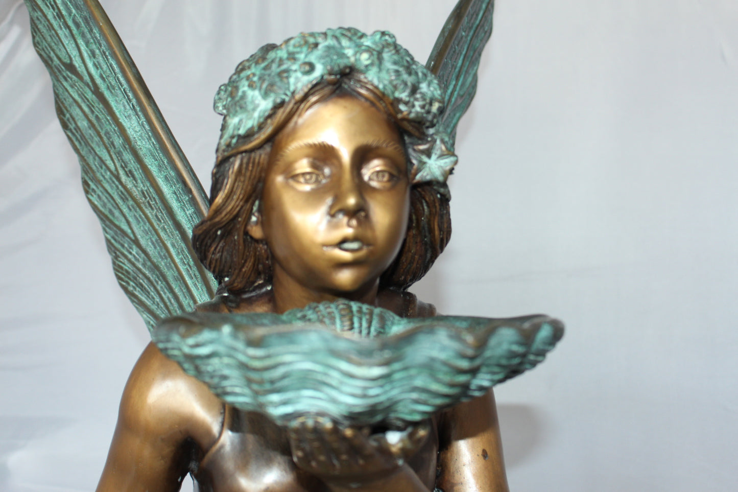 Angel holding a shell Bronze Statue - Fountain - Size: 18"L x 12"W x 43"H.