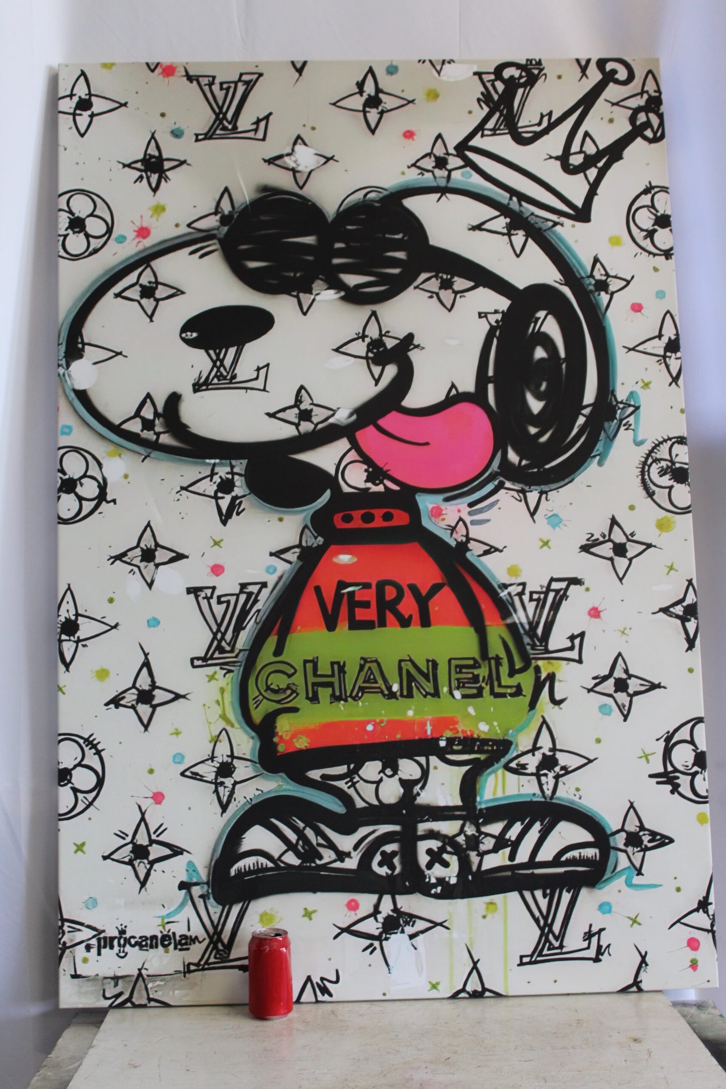 Snoopy in Louis Vuitton Design Oversized Framed Painting on Canvas 60 x 39