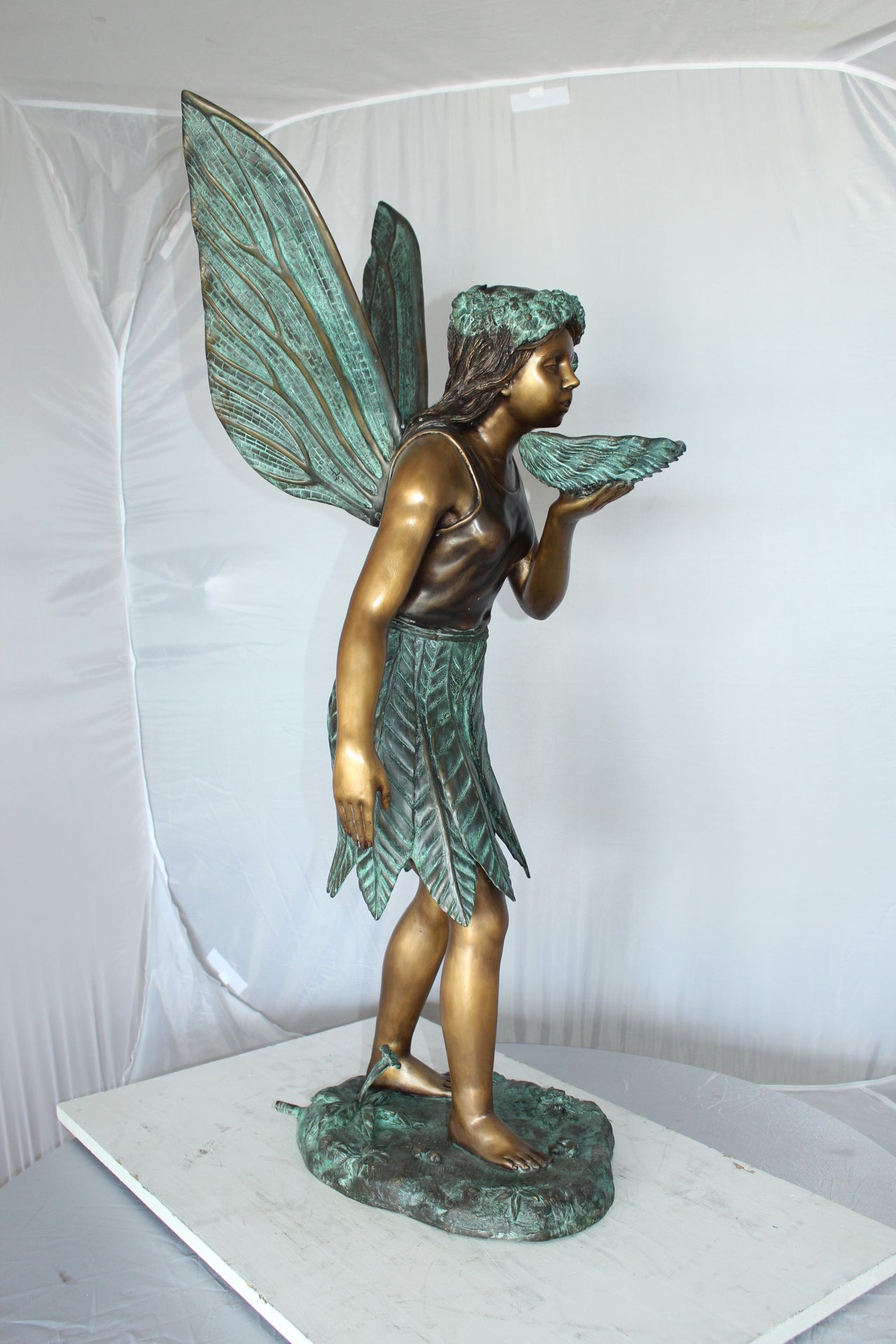 Angel holding a shell Bronze Statue - Fountain - Size: 18"L x 12"W x 43"H.