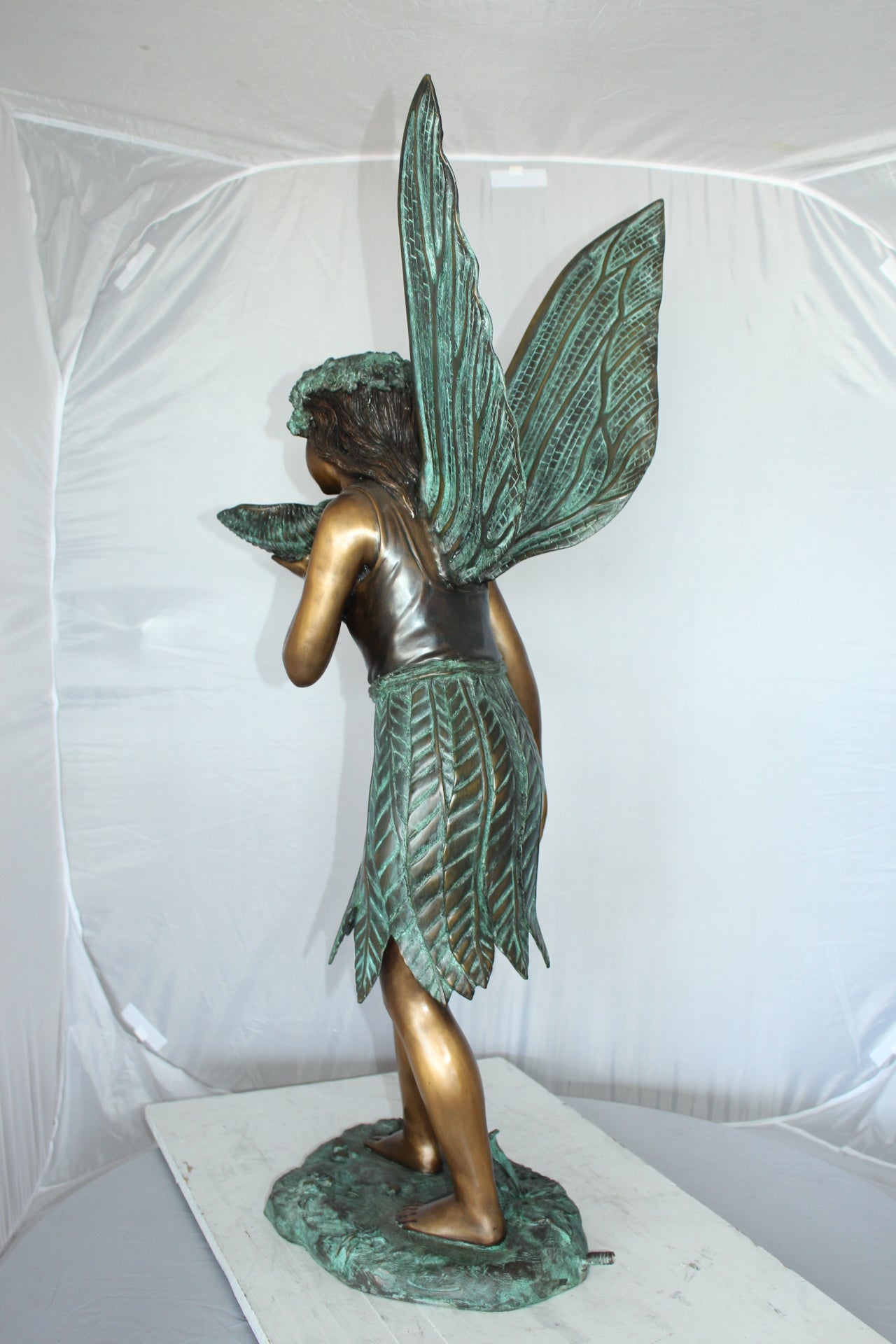Angel holding a shell Bronze Statue - Fountain - Size: 18"L x 12"W x 43"H.