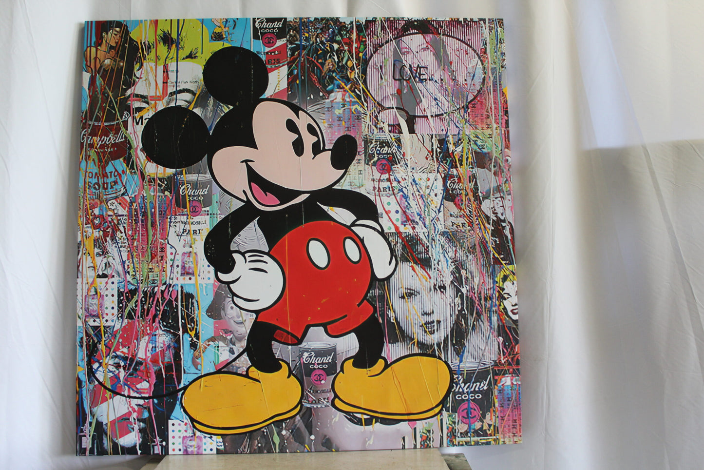 Oversized Framed Mickey Mouse on Eclectic Modern Backdrop Canvas 55 x 55