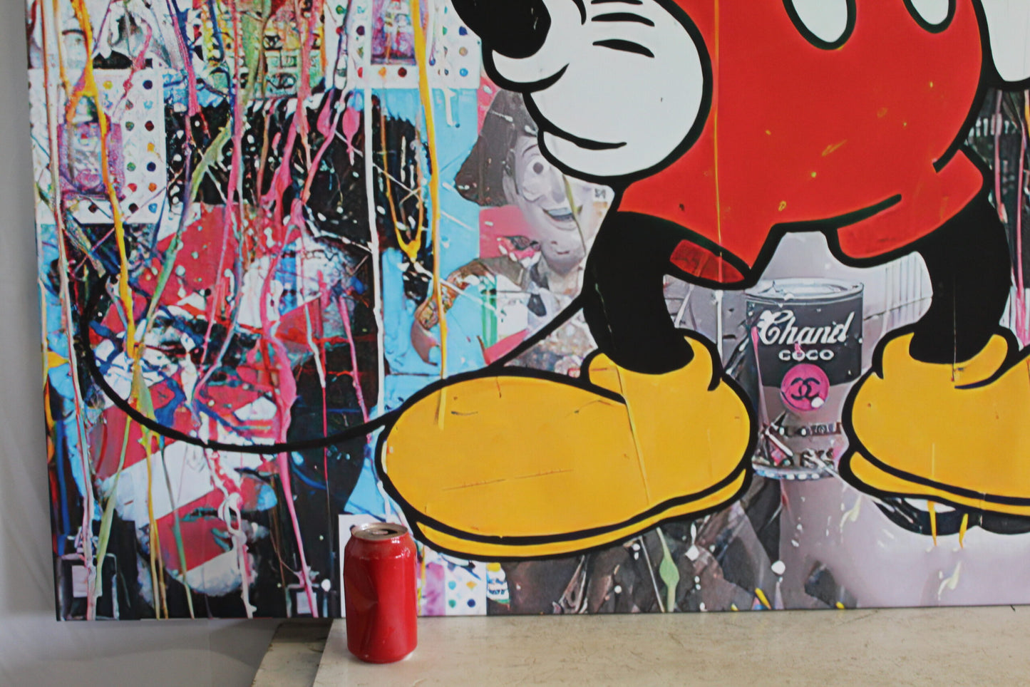Oversized Framed Mickey Mouse on Eclectic Modern Backdrop Canvas 55 x 55