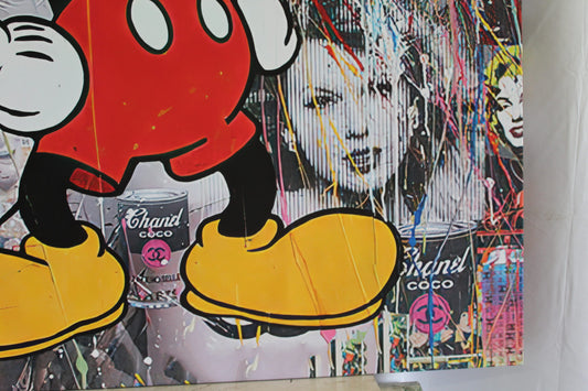 Oversized Framed Mickey Mouse on Eclectic Modern Backdrop Canvas 55 x 55