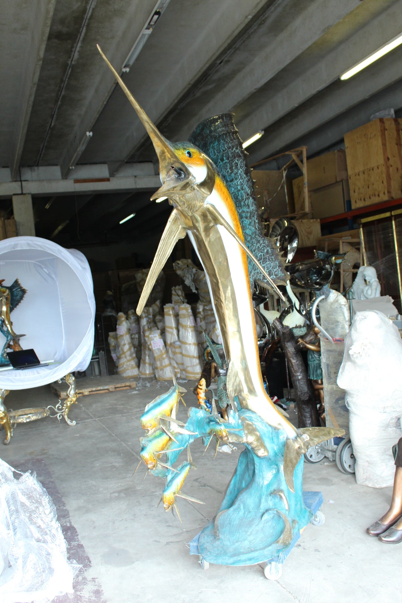Sailfish - large with 4 Mahi Mahi Bronze Statue - fountain - 90"L x 34"W x 90"H