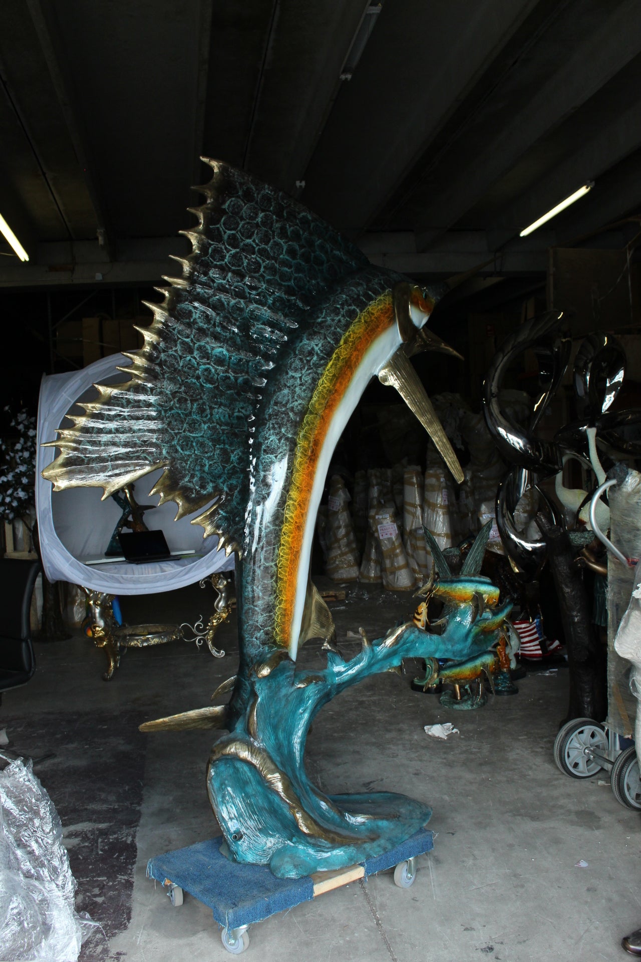 Sailfish - large with 4 Mahi Mahi Bronze Statue - fountain - 90"L x 34"W x 90"H